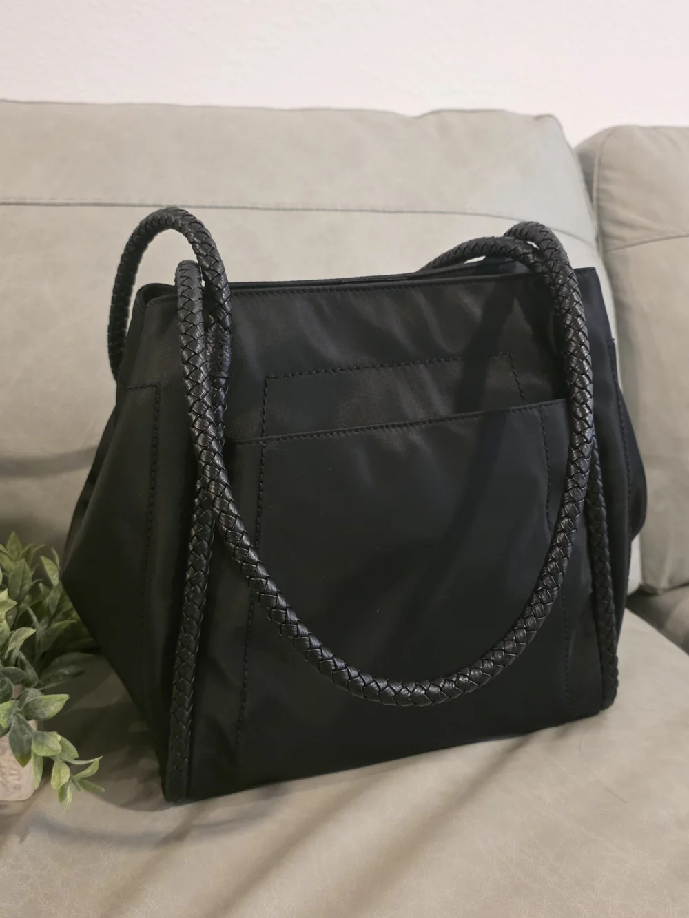 BRIGHTON JEWELRY ODESSA LARGE BLACK NYLON LEATHER TOTE BAG PURSE ENTWINED NEW